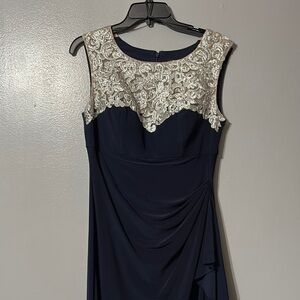 SLNY Blue Ruched Sheath Dress for Wedding Guest